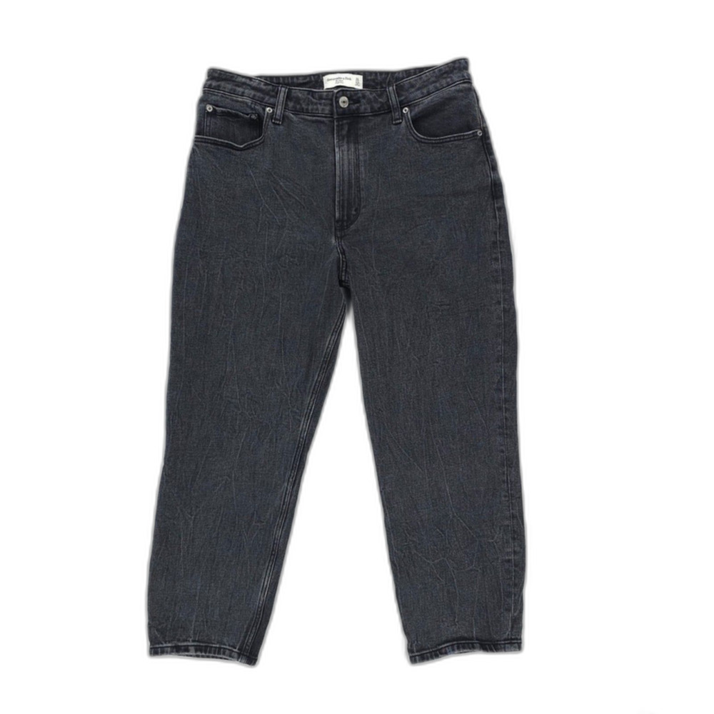 NEW Abercrombie Curve Love High Rise Mom Jeans Crop Black Denim Minimal 90s Y2k